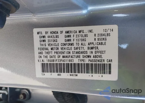2015 Acura Tlx from USA, damaged, VIN 19UUB1F33FA011663